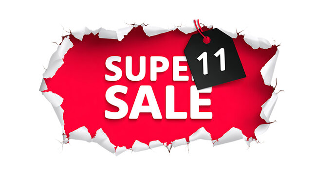 Super sale eleven promotion isolated on transparent background.