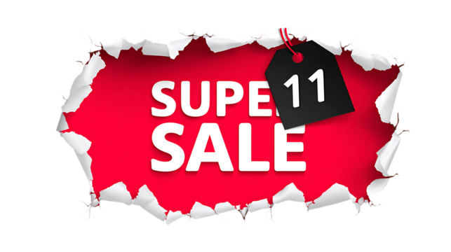 Super sale eleven promotion isolated on transparent background.