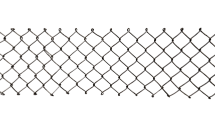Chain link fence section isolated on transparent background.