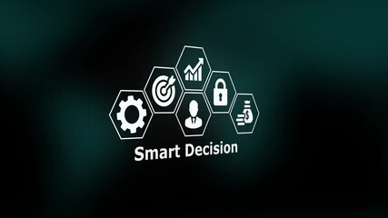 A Smart Decision themed digital illustration combining icons for security, growth, analytics, and workflow to depict an interconnected intelligent business network. - Powered by Adobe