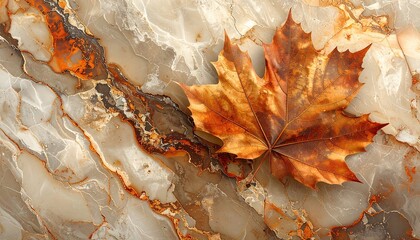 Autumn Maple Leaf on Elegant Marble Surface.