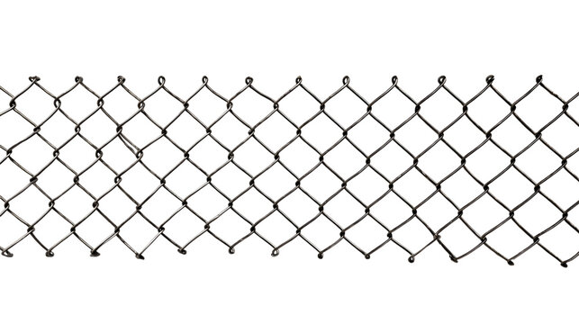 Chain link fence section isolated on transparent background.