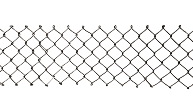 Chain link fence section isolated on transparent background.