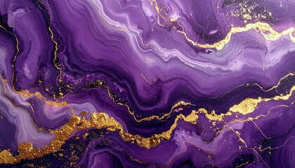 Luxurious Abstract Purple and Gold Liquid Marble Background Texture.