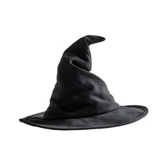 Black witch hat isolated on transparent background.