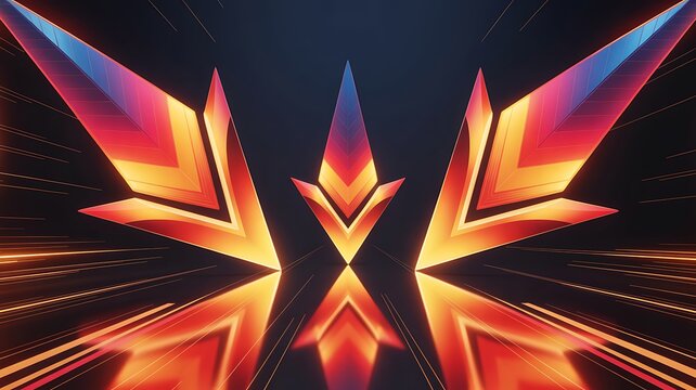 Abstract Fiery Wings Symbol with Glowing Light Streaks and Reflection background fire