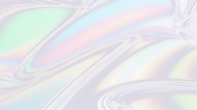 Abstract Pearlescent Fluid Surface With Soft Pastel Rainbow Hues And Swirling Patterns