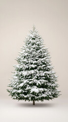 Fototapeta premium Christmas tree covered with snow stands alone in serene winter scene evoking peaceful holiday spirit and festive atmosphere