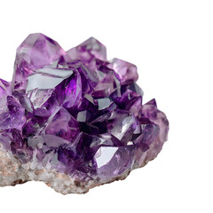 Amethyst crystal cluster isolated on transparent background.