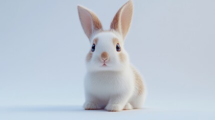 Obraz premium Cute bunny rabbit sitting, studio shot, white background, Easter