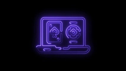 Online casino gaming with neon effect animated laptop representing digital gambling and games - Powered by Adobe