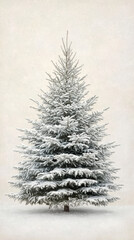Fototapeta premium Snow covered christmas tree stands alone in winter landscape creating peaceful festive holiday scene with natural beauty and calm atmosphere