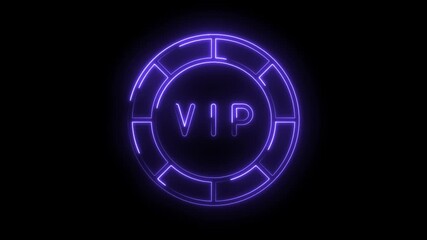 Glowing neon vip badge animation on black background for exclusive and premium content