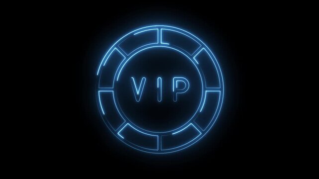 Blue neon vip badge glows on black background modern graphic element