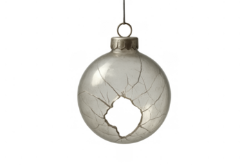 Broken christmas ornament representing fragility, end of holiday season, disappointment, or a sad new year