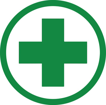 Medical Cross Icon. Green First Aid and Cannabis Sign Vector Illustration. Medical Plus Sign.
