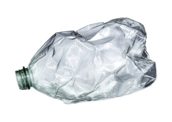 crushed plastic bottle on white background.