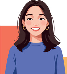 Happy Woman With Brown Hair And Blue Sweater Isolated On White