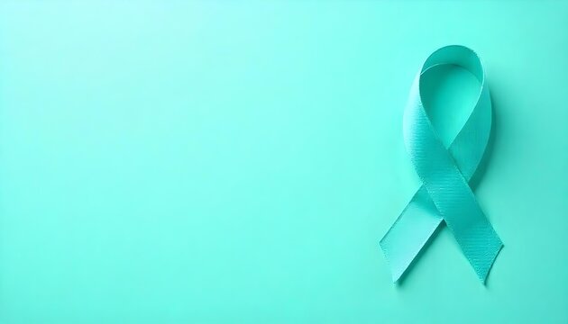 Teal awareness ribbon on blue signifies support for cervical health, highlighting the importance of screenings and vaccinations