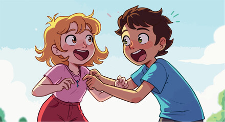 Joyful Children Dancing Outdoors Under Sunny Sky