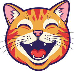 Joyful Orange Cat Face Vector Pixel Art Fun Laughing Animal