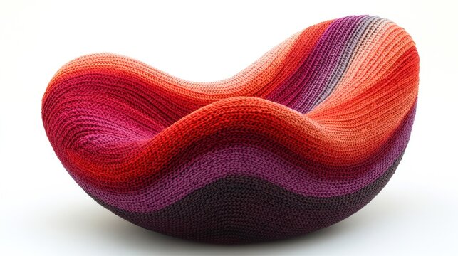 Abstract Knitted Chair Design Against White Background. Potential Use Interior Design Inspiration