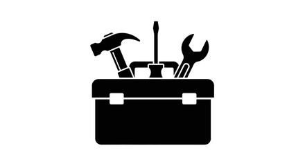 Black silhouette of tools inside an open toolbox illustration