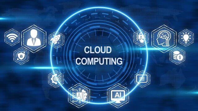 Digital cloud computing technology concept with icons and global network connection - Powered by Adobe