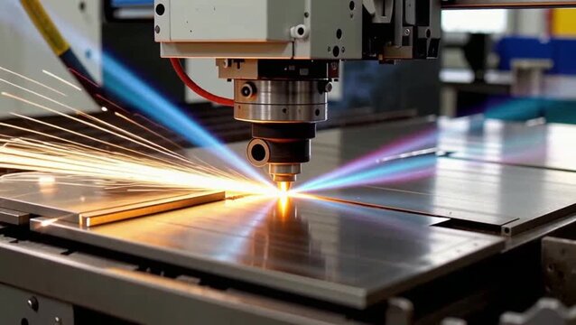 close up Laser cutting metal bar