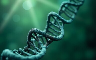 Image of molecular structure and chain of dna on a green background close-up. High quality