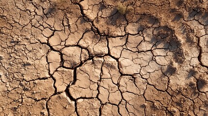 Parched earth reveals drought's impact, creating a stark landscape of cracked soil and arid...