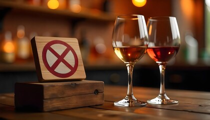 On a minimalist bar counter, two wine glasses reflect the spirit of Dry January and the journey towards sobriety