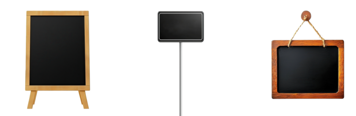 Three chalkboards with different designs and sizes.