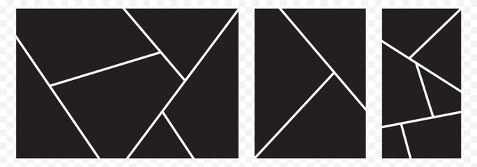 Image collage layout template set. Black mosaic mood board grid collection. 6 picture slot composition arrangement. Photo album or memory wall idea for banner, poster, mockup, flyer, brochure. EPS 10.