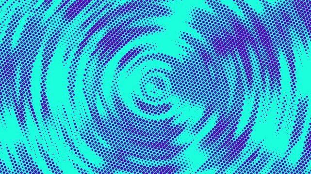 Animation a circular halftone pattern with purple dots on turquoise creates a vibrant animated feel.