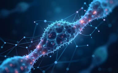 Innovative biotechnology company logo featuring scientific symbols and digital network in a futuristic design. High quality