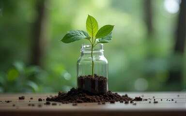 A plant sprouts from a beaker, symbolizing biotechnologys power in shaping the natural worlds future, Portray the potential of biotechnology to shape the future of humanity in a creative way