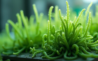 science technology research of green alga biofuel in laboratory, biotechnology industry with alternative natural experiment, biodiesel oil fuel energy from plant to sustainable environment
