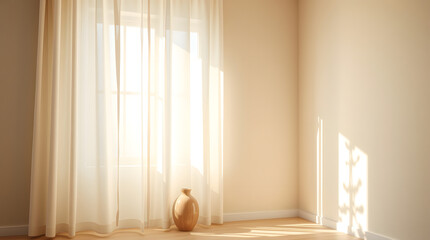 Serene Simplicity Empty Room Bathed in Warm Light