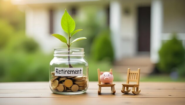 A piggy bank with cash beside a rocking chair, highlighting retirement planning and the journey to financial security - Powered by Adobe