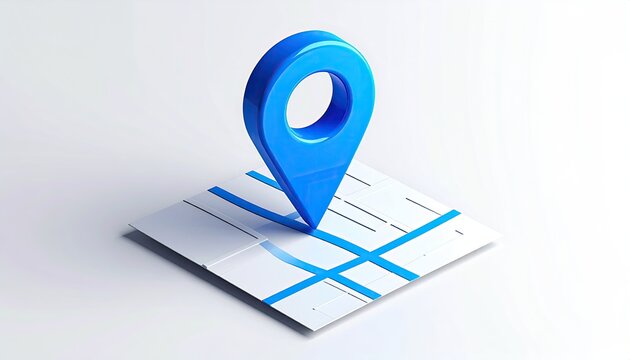 Blue pin on a square map, stylized location marker - Powered by Adobe