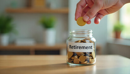 A jar of coins representing retirement savings, highlighting the importance of financial security and planning for the future