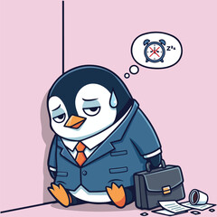 Overworked Penguin Employee Experiencing Burnout
