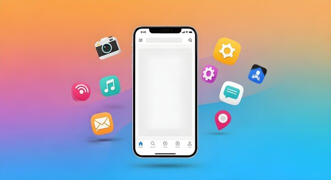 Smartphone showing app screen with colorful 3D icons