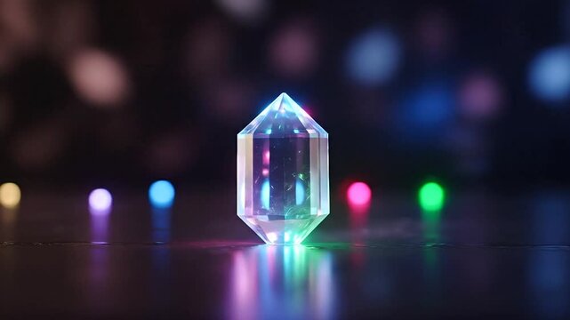Abstract crystal formation with colored lights and reflections