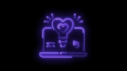 Neon laptop heart bulb idea social media engagement concept glow effect dark background - Powered by Adobe