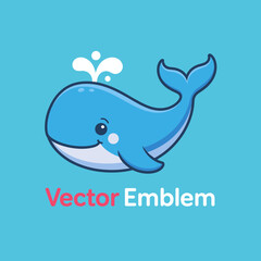 Obraz premium This joyful blue whale is happily swimming in a bright ocean setting, making it a delightful and vibrant emblem perfect for educational or playful applications.