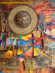 Vertical colorful creative grunge art painting decorative backdrop wall