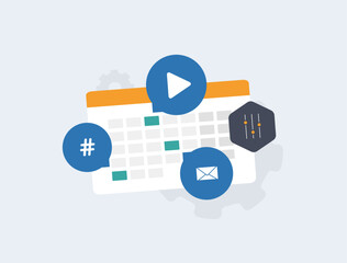 Fototapeta na wymiar Omnichannel marketing automation with video content, social hashtags, email campaigns. Performance analytics for omnichannel user engagement, conversion growth, ROI optimization across platforms