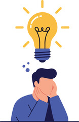 Man Thinking Idea Bulb Brainstorming Creative Concept Flat Design Vector
